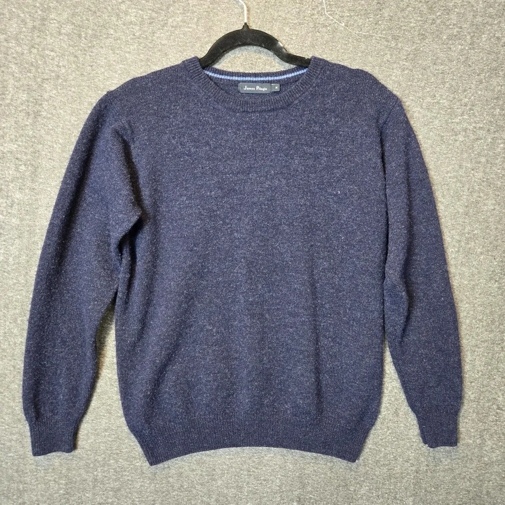 Vintage James Pringle Mens M Navy Blue Wool Crew Neck Sweater Size Medium - Picture 1 of 8